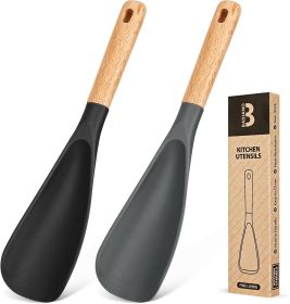 Cooking Spoon for Nonstick Cookwares, Great for Cooking and Serving Sturdy BPA-Free Matte Silicone, Wood Handle Spoon for Mixing, Scoop