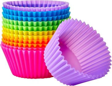 Reusable Silicone Baking Cups, BPA Free Muffin Liners, Dishwasher Safe, 2.9 x 2.9 x 1.3 in (LxWxH), Multicolor, Pack of 12