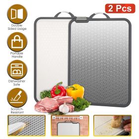 2Pcs Double Sided Cutting Board Stainless Steel PP Chopping Board Lightweight Kitchen Cutting Board Mesh Design with Grinding Zone Knife Sharpener Han