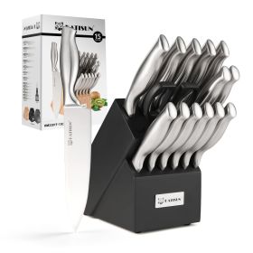 Kitchen Knife Set, 15 Pieces Knife Set With Block, Knives Set For Kitchen, Silver Hollow Ergonomic Handle For Chef Knife Set, Kitchen Shears,Blac (Option: Sliver)