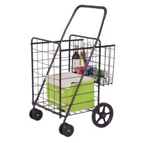 Jumbo Basket Folding Shopping Cart With Swiveling Wheels And Dual Storage Baskets (Color: black, Type: Kitchen Tools)