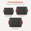 VEVOR Baking Pans Set, 3-Piece, Nonstick Carbon Steel Cookware Sheets & Trays, Stackable Kitchen Oven Bakeware Cooking Sets with Silicone Handles