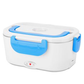 Electric Heating Lunch Box Food Heater Container Travel Thermal Bento Box Portable Food Warmer w/ 2 Removable Compartments 1 Free SpoonL (Option: blue)